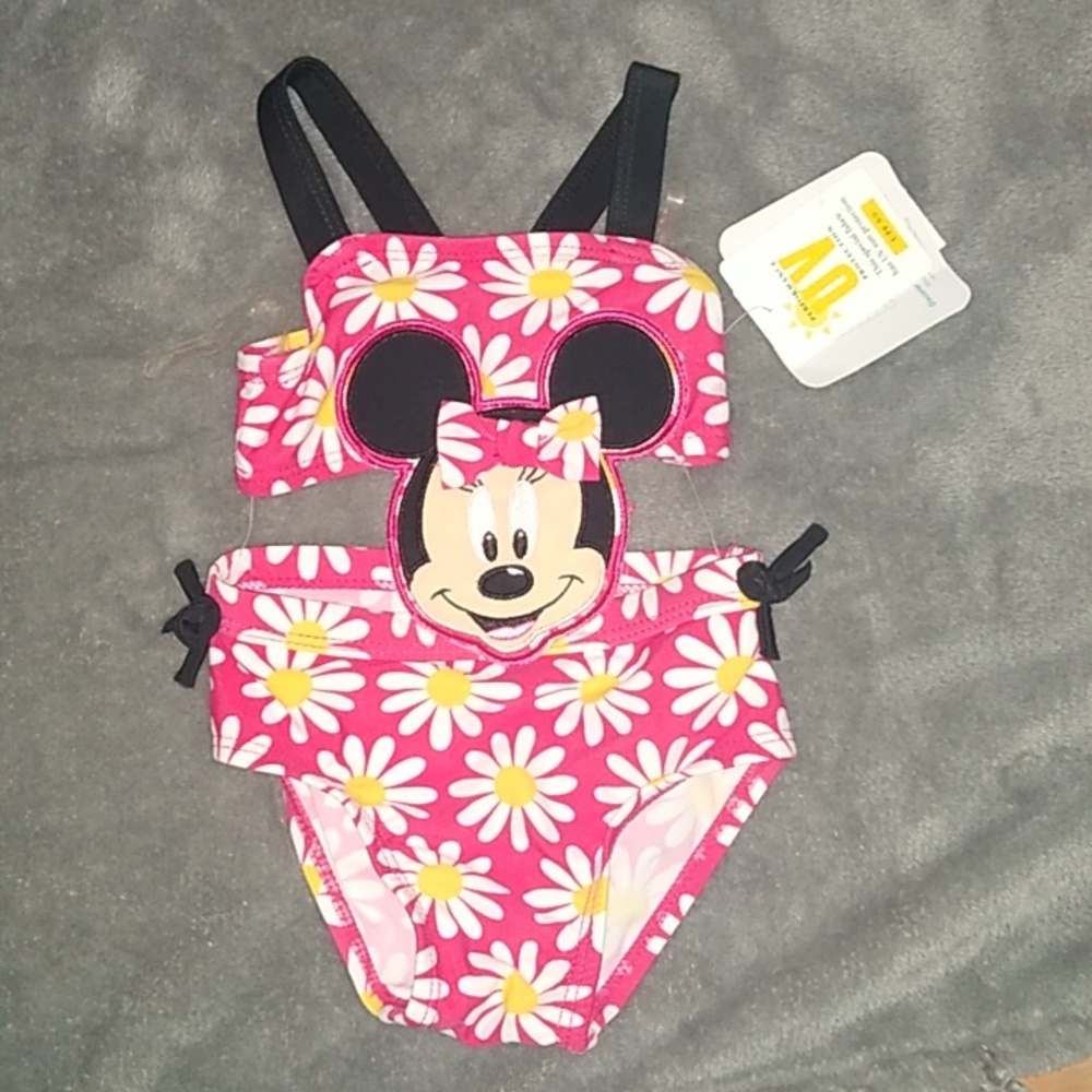 Minnie Mouse one piece bathing suit.